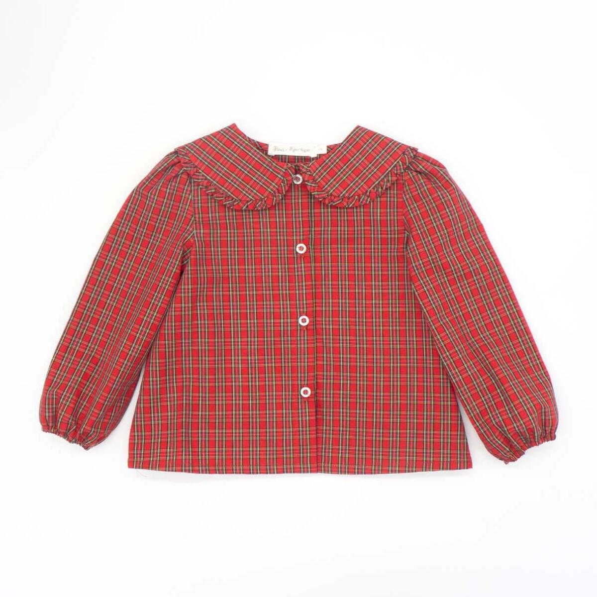 Blusa maxi cuello cuadros rojos