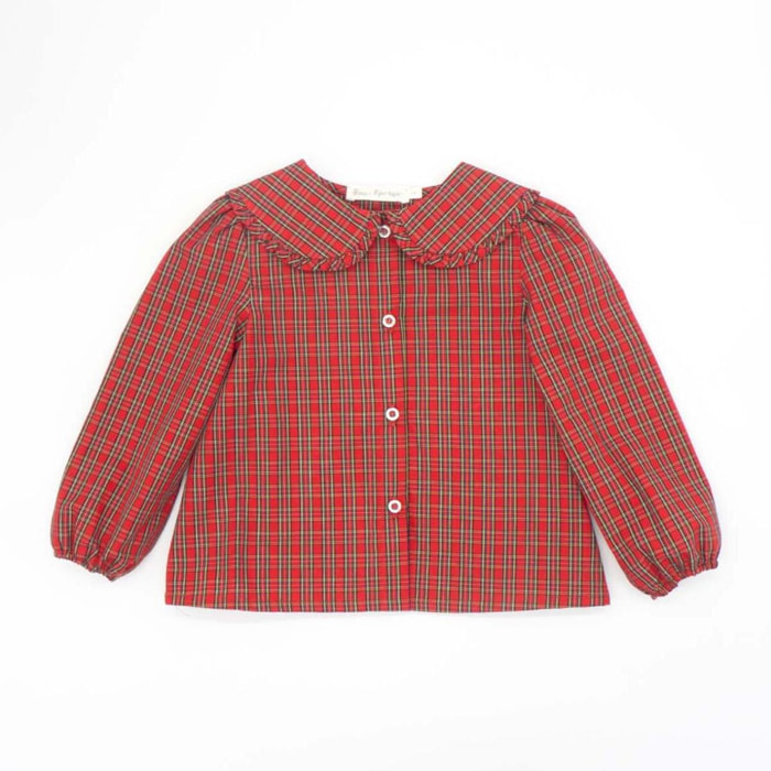 Blusa maxi cuello cuadros rojos