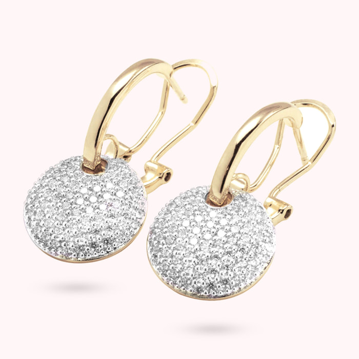 Orecchini Pendenti Golden con Tondo Pavé in Cubic Zirconia