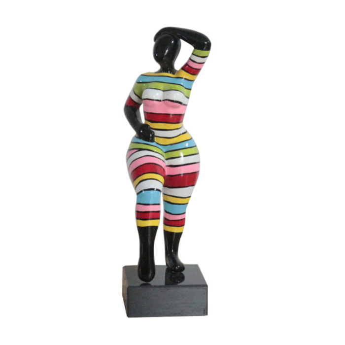 Statuette femme debout en résine rayures multicolores H35cm - NOKA