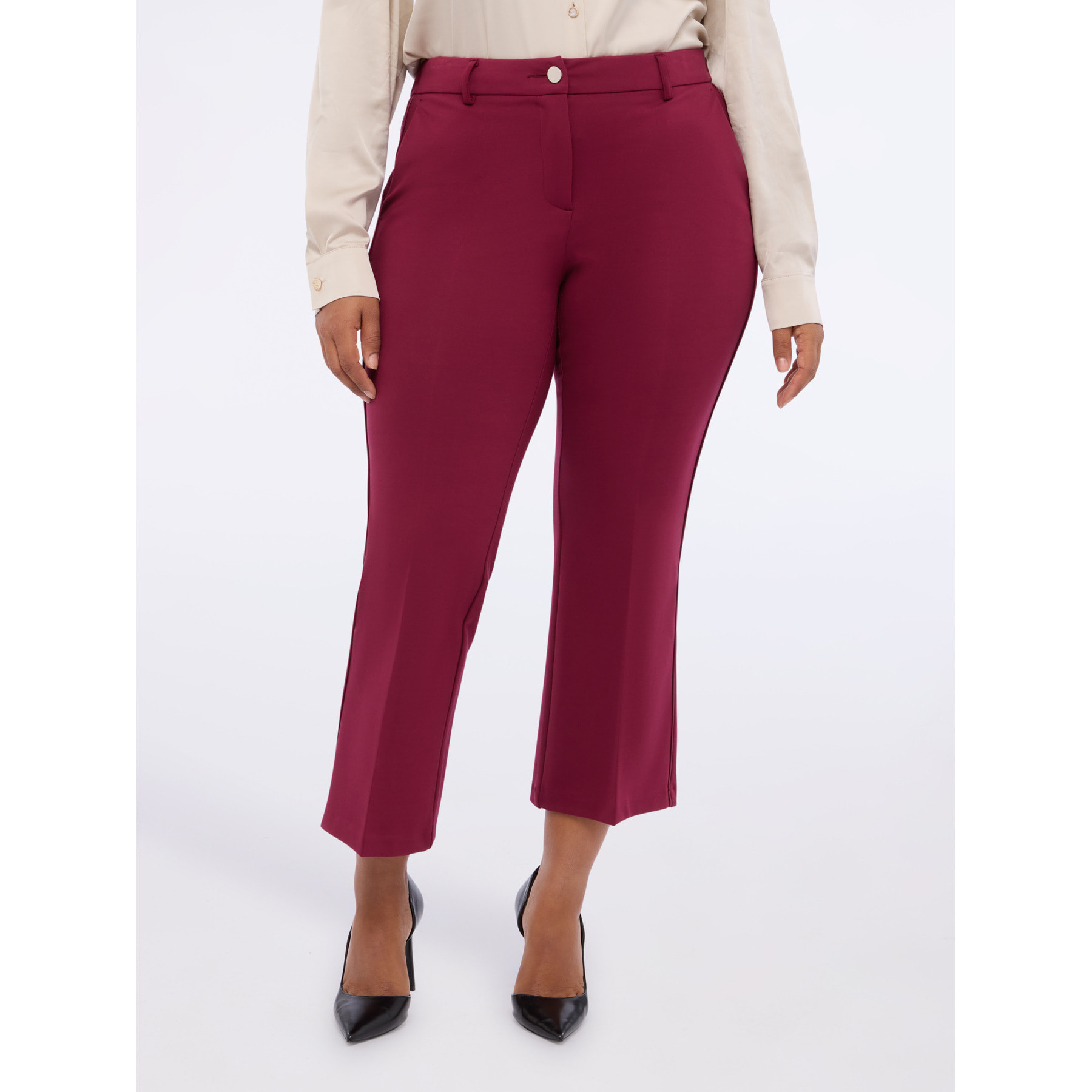 Fiorella Rubino - Pantaloni Kick Flare in Punto Milano - Bordeaux