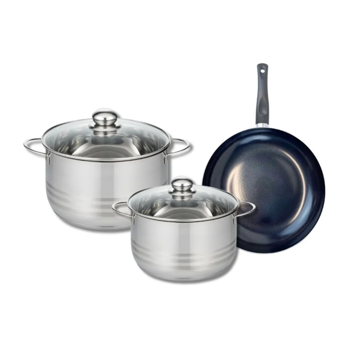 Ensemble de 1 Poêle de cuisson 24 cm et 2 faitouts 20 et 24 cm Elo Prima Brillant