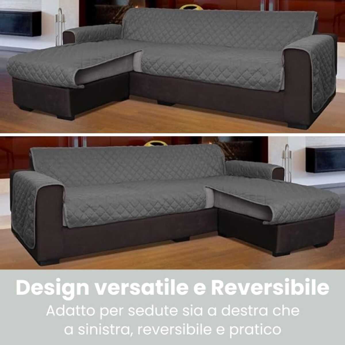 INTRECCI Copridivano 3 Posti con Penisola, Copridivano con Braccioli, Penisola Destra e Sinistra, Telo Copridivano Angolare, Impermeabile, Protegge da Macchie, Facile da Lavare. Colore: Grigio Scuro