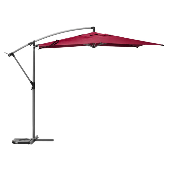 Parasol déporté rond "Manoa" bordeaux & graphite 3m en aluminium traité époxy