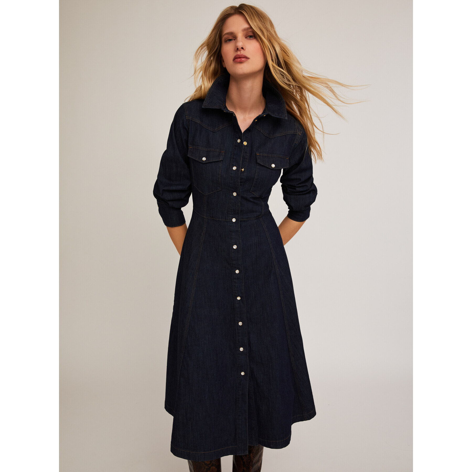 Motivi - Vestido camisero en denim - Azul