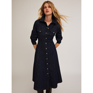 Motivi - Vestido camisero en denim - Azul