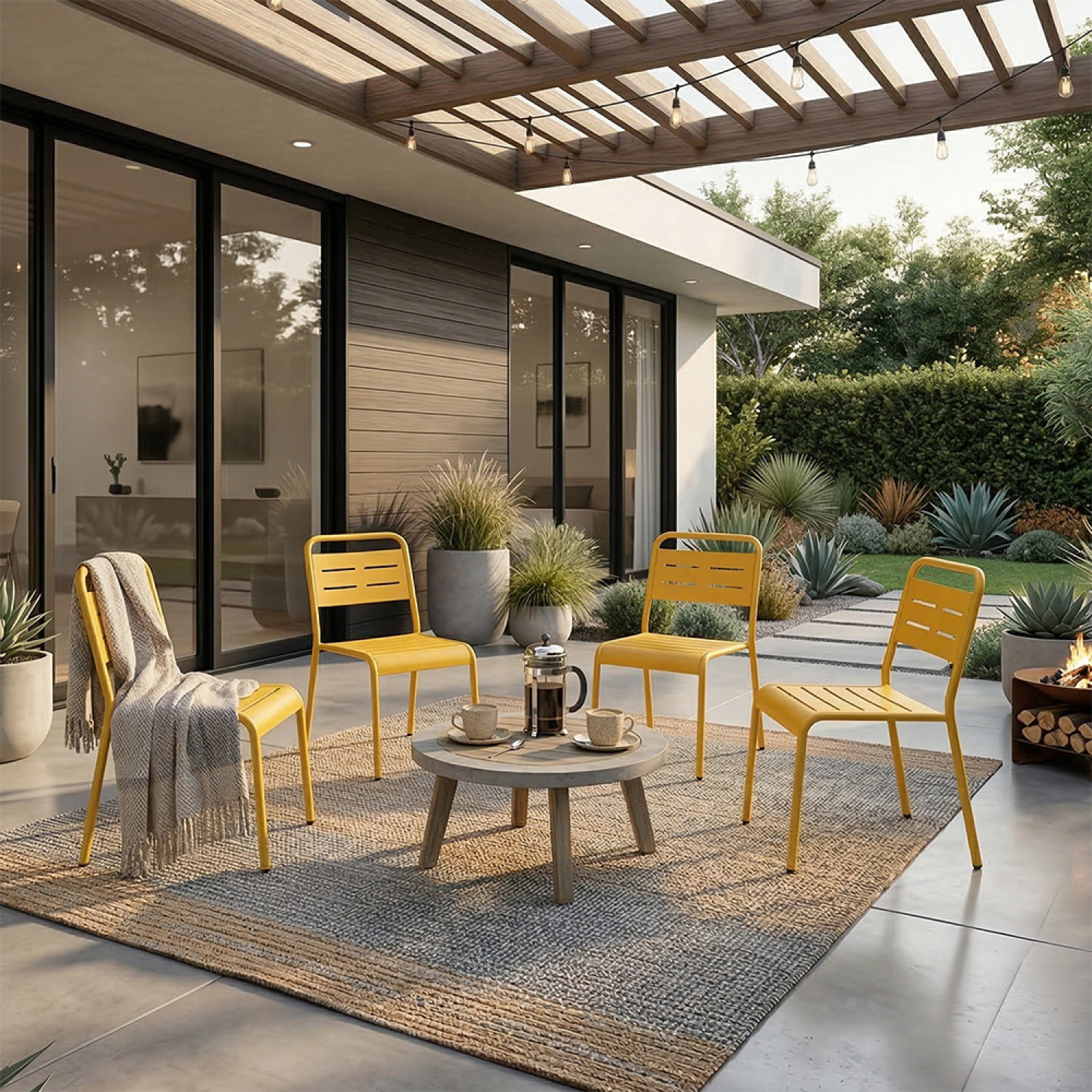Ensemble de 4 chaises de jardin empilables jaunes EVORA