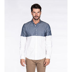 Camicie Manica Lunga Bicolore Popeline Stretch Unito Bianco