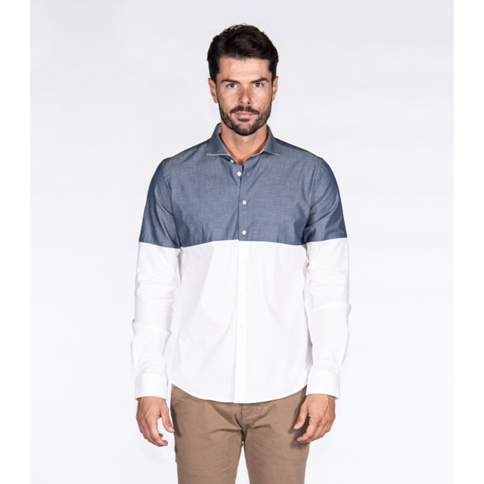 Camicie Manica Lunga Bicolore Popeline Stretch Unito Bianco