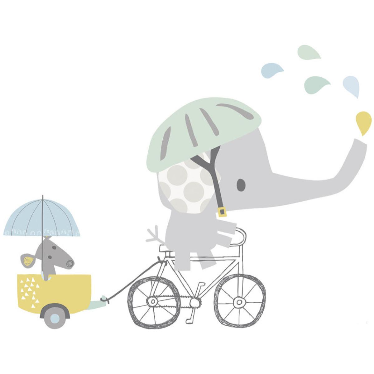 Sticker Lilipinso éléphant à vélo 66 x 41,5 cm