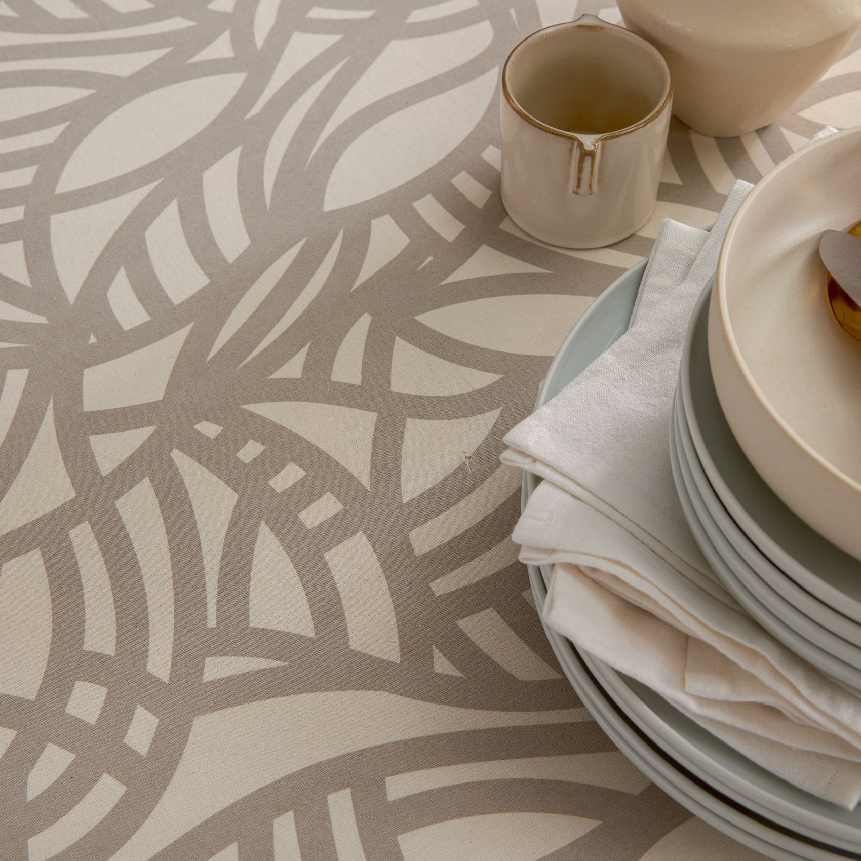 Nappe rectangulaire imprimée graphique - Beige
