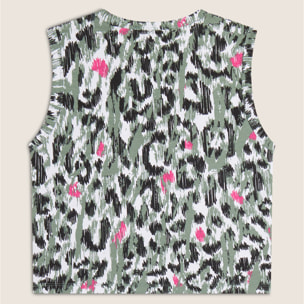 Canotta donna corta slim fit fantasia maculata