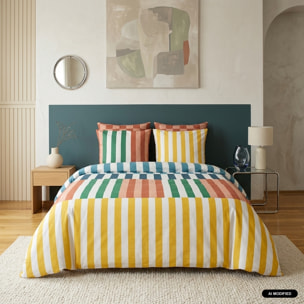 Parure de lit coton motifs rayures multicolore 2 places AURA