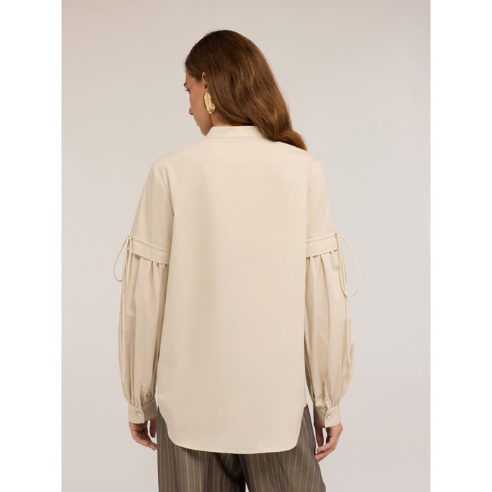 Motivi - Blusa holgada con mangas fruncidas - Beige