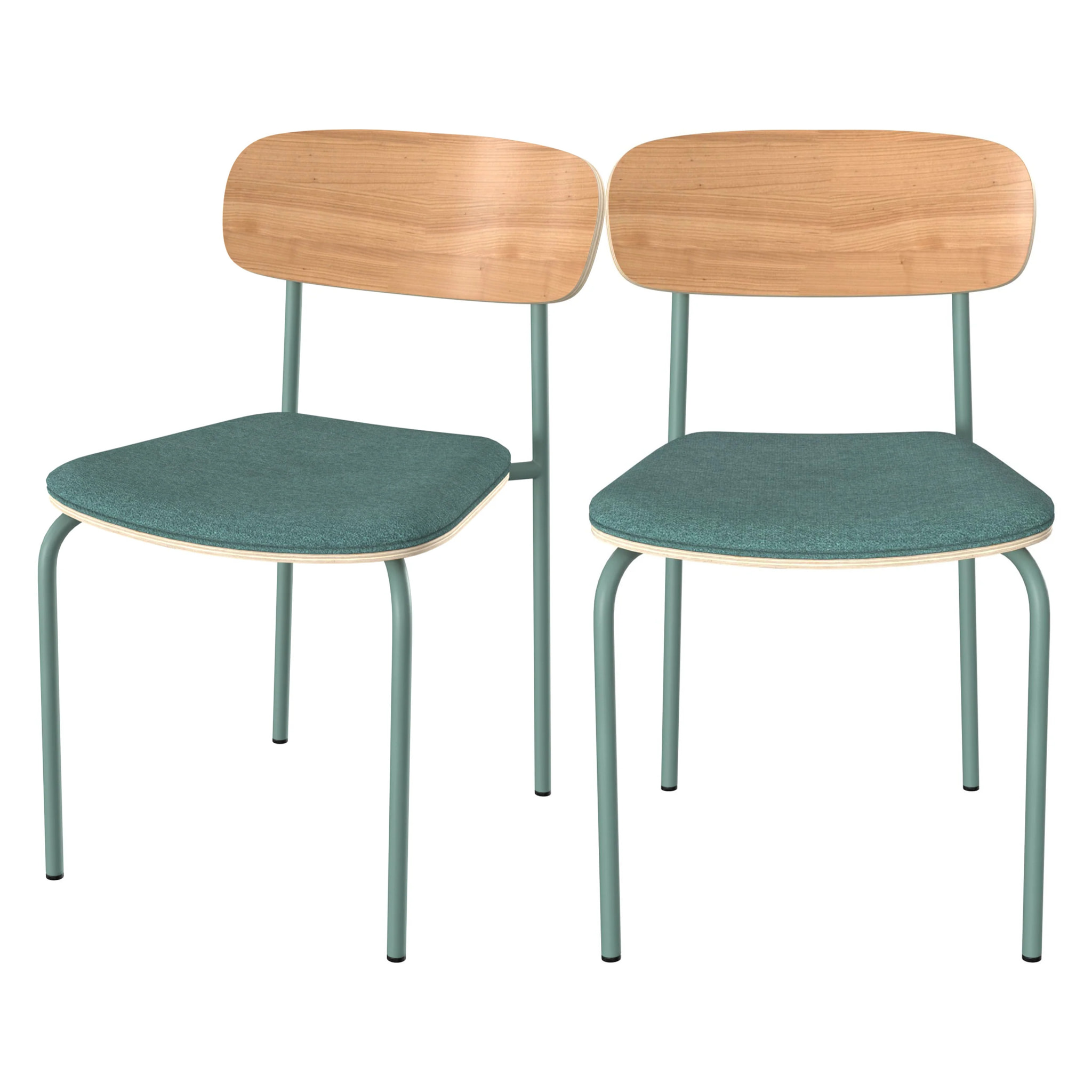 Lot de 2 chaises en bois clair et tissu bleu canard - Alba