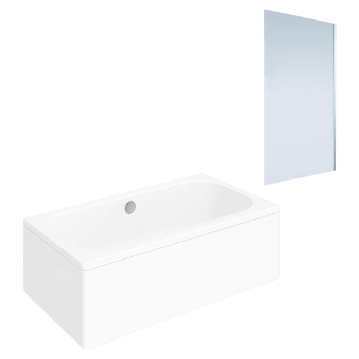 Baignoire droite Oberon quaryl 190 x 90 cm  + Pare bain droite AURYS Mist 1 chromé