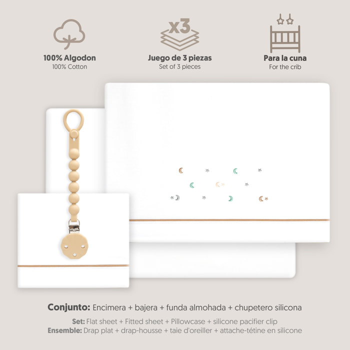 Triptico Cuna Estrella Luna Multicolor + Broche Bco/Beig