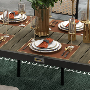 Mesa de Comedor Exterior de Aluminio Mesa de Jardín Exterior para 8 Personas con Encimera de Listones para Terraza Balcón 190x90x74 cm Natural y Negro
