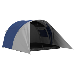 Tente de camping familiale 3-4 pers. - tente tunnel double toit sac inclus - fibre verre polyester bleu gris