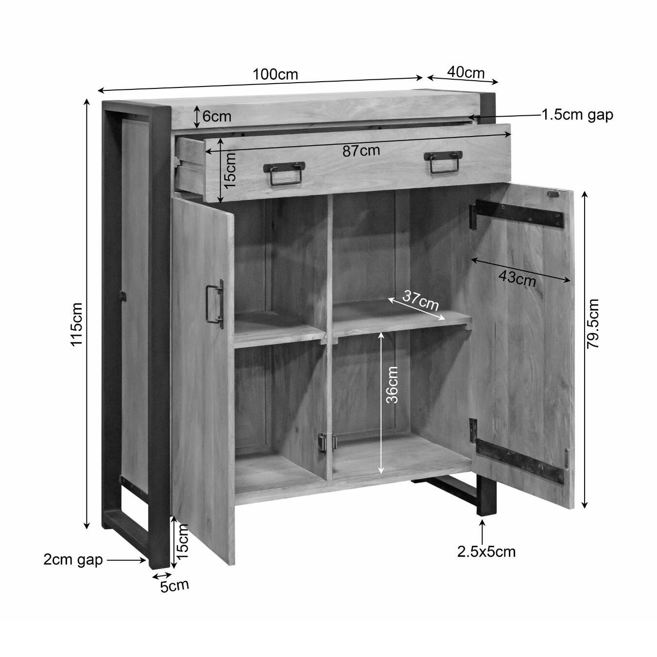 Meuble de rangement bois métal 2 portes MILORA