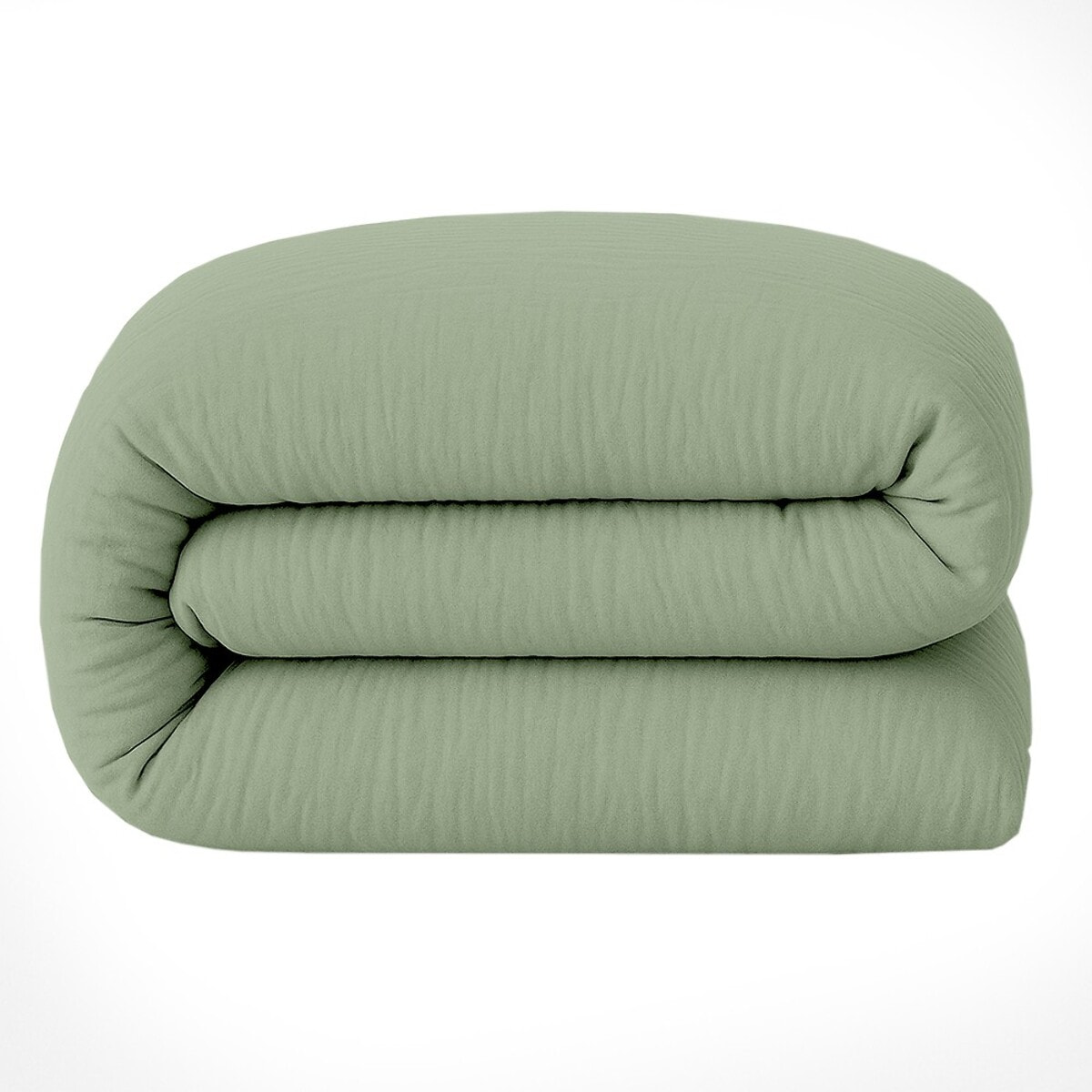 Drap housse gaze de coton lavé vert givrée