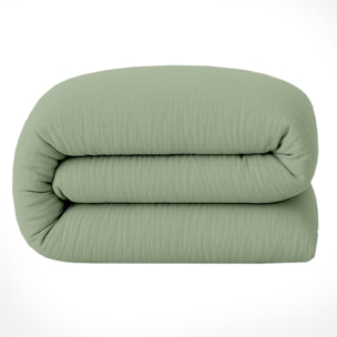 Drap housse gaze de coton lavé vert givrée