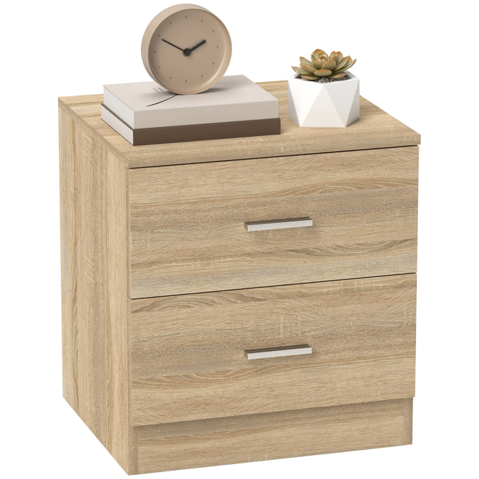 Mesita de Noche Moderna Mesilla de Noche con 2 Cajones Mesita Auxiliar para Salón Dormitorio Carga 30 kg 45x39,5x49 cm Natural