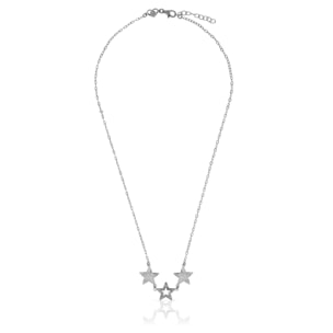 FIRENZE SILVER. AquaStel Collar Plata de Ley 925. Estrella contorneada y dos estrellas laminadas.Motivo forma de corazón junto al cierre. Plata Rodiada.