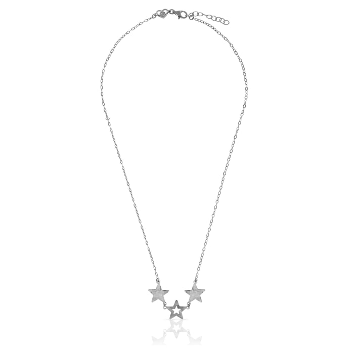 FIRENZE SILVER. AquaStel Collar Plata de Ley 925. Estrella contorneada y dos estrellas laminadas.Motivo forma de corazón junto al cierre. Plata Rodiada.