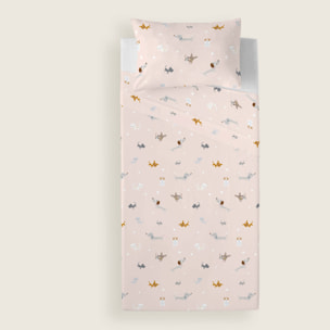 Juego de Sábanas Estampadas - Infantil - Incluye 1 Funda de Almohada - 100% Algodón - Amigos Peludos Reverso