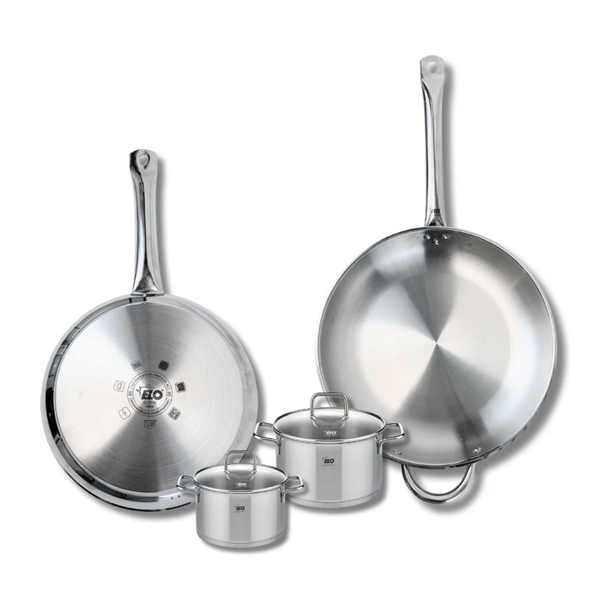 Ensemble de 2 Poêles de cuisson 28 et 32 cm et 2 faitouts 12 et 14 cm Elo Profi Citrin
