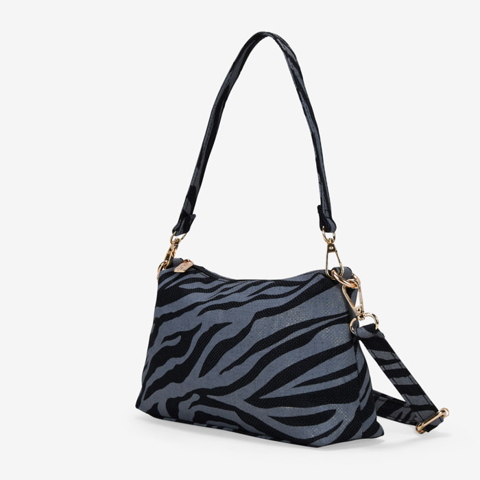 Bolso de hombro negro efecto cebra