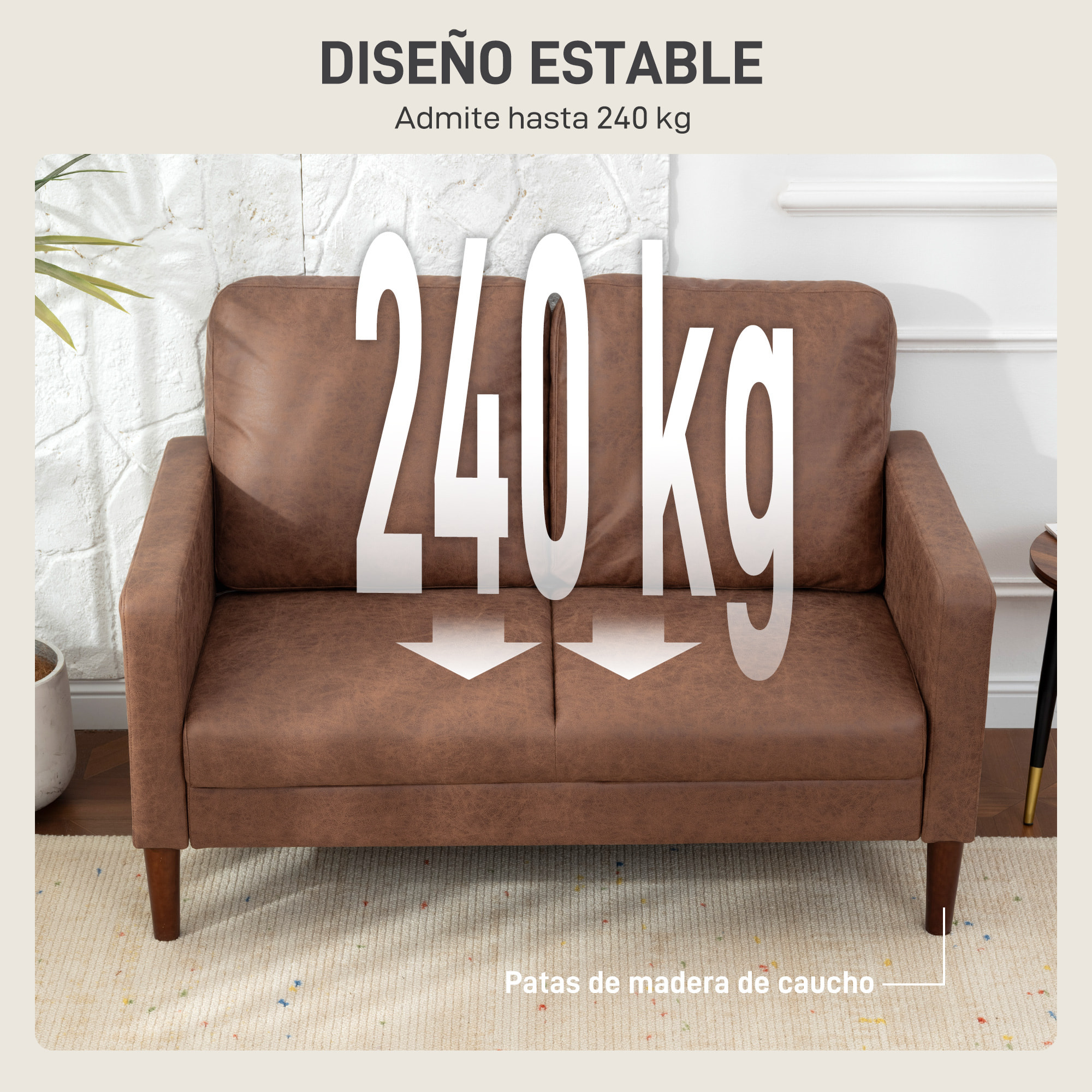 Sofá de 2 Plazas, Tapizado en Microfibra, Sofá Moderno con Patas de Madera, Reposabrazos, para Salón, Dormitorio, Oficina, Sala de Estar, 130x78x85 cm, Marrón