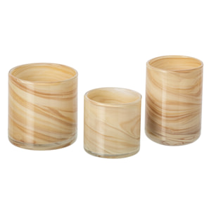 J-Line photophores marbre - verre - beige clair/laiton - set de 3