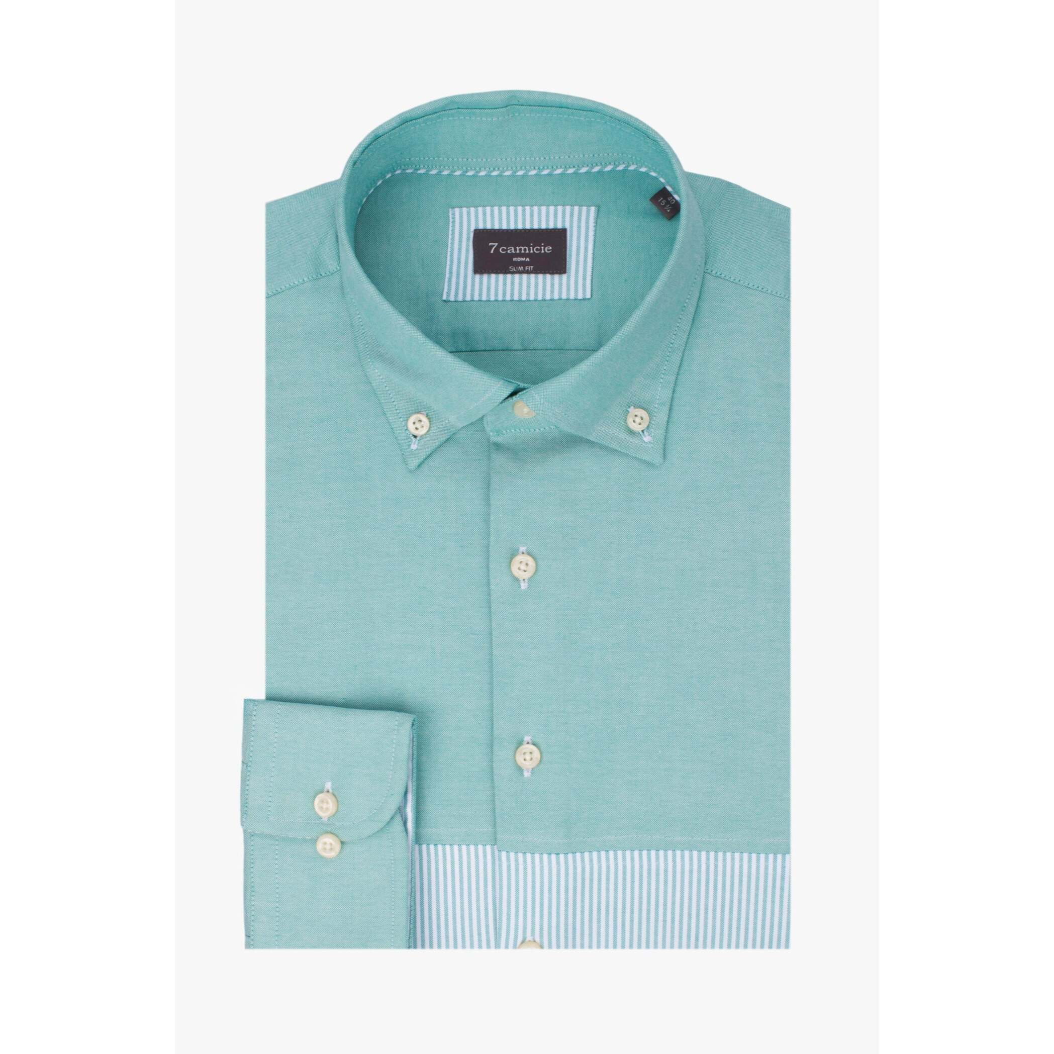 Camicia Uomo 1 Bottone Button Down Doppio Popeline Stretch Unito Verde Acqua