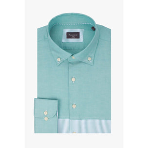 Camicia Uomo 1 Bottone Button Down Doppio Popeline Stretch Unito Verde Acqua