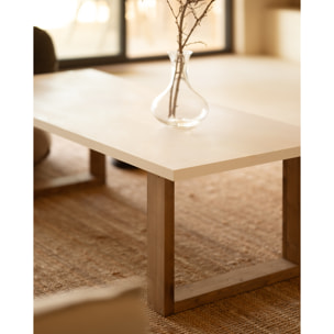 Mesa de centro de laca mate en tono beige y las patas abeto de varias medidas