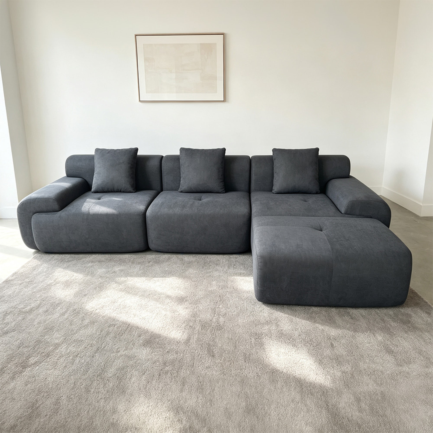 Canapé nuage compressé modulable en tissu chenille gris 4-5 places BURGESS
