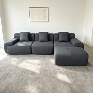 Canapé nuage compressé modulable en tissu chenille gris 4-5 places BURGESS
