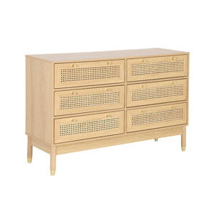Commode décor bois et cannage 6 tiroirs JUDITH