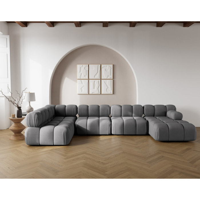 Ruby - canapé panoramique modulable d'angle gauche 7 places en velours texturé - Gris