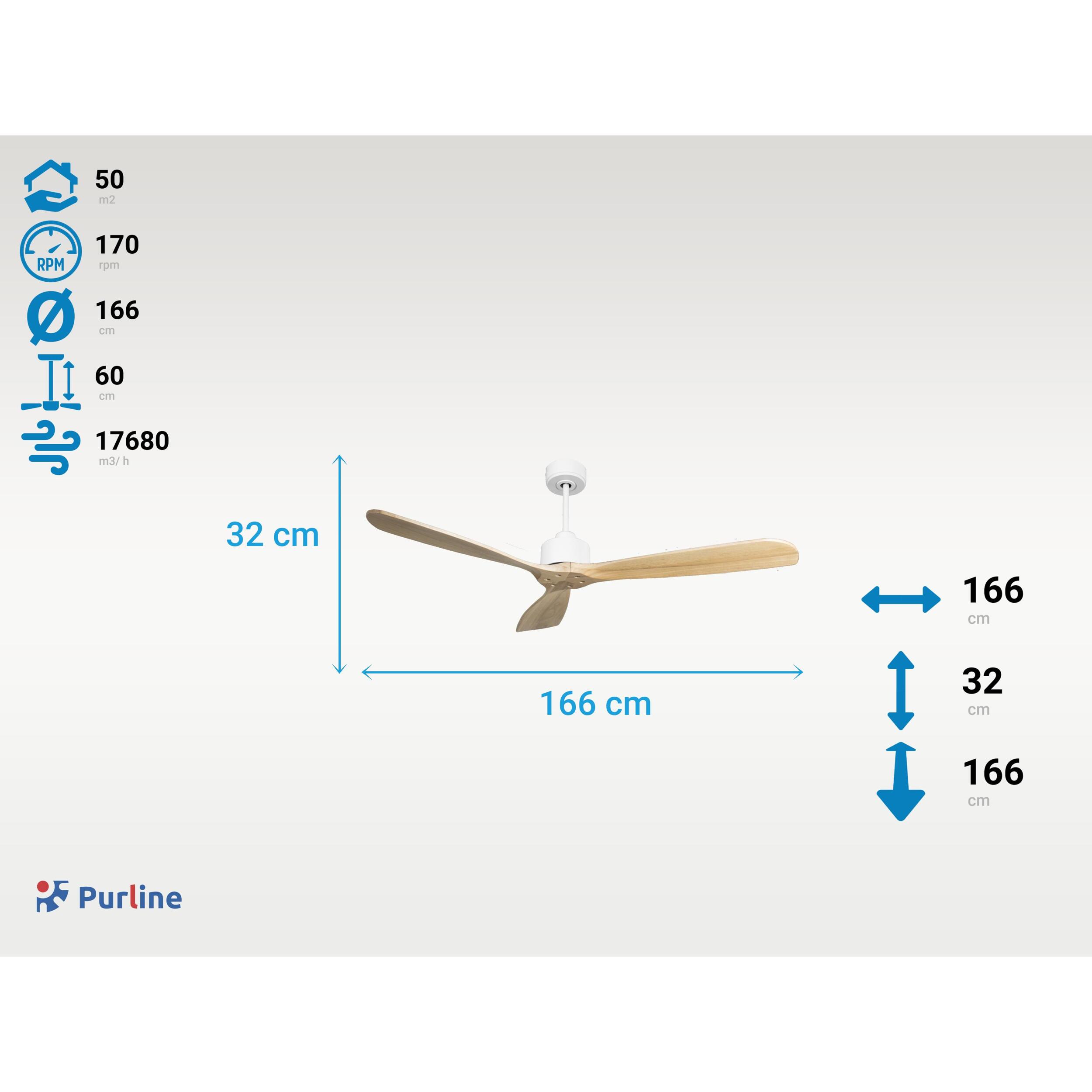 Ventilador de techo Reversible Termostato Wifi Motor DC Techos Inclinados Mando a Distancia Hypersilence Memoria FullWood FolegandrosD166C0364918 PURLINE