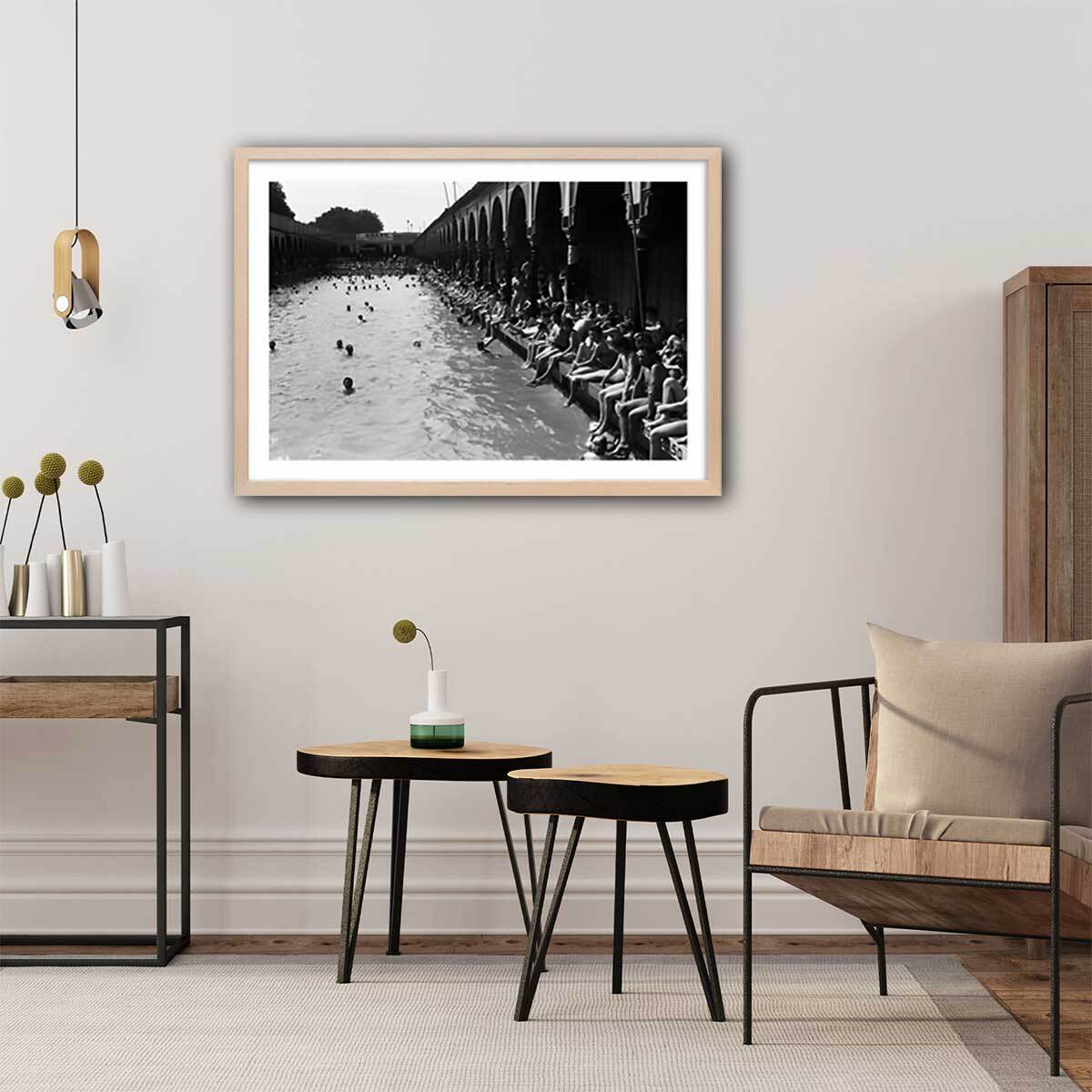 Affiche photo ancienne Piscine Deligny - Paris Affiche + cadre en bois - Chêne