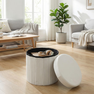 Puff Almacenaje, Banco Almacenaje Plegable, 35 L, 38x38x38 cm, Tapizado en Terciopelo, Baúl de Almacenamiento Redondo, Carga 120 kg, Taburete para Sala de Estar, Dormitorio, Entrada, Crema