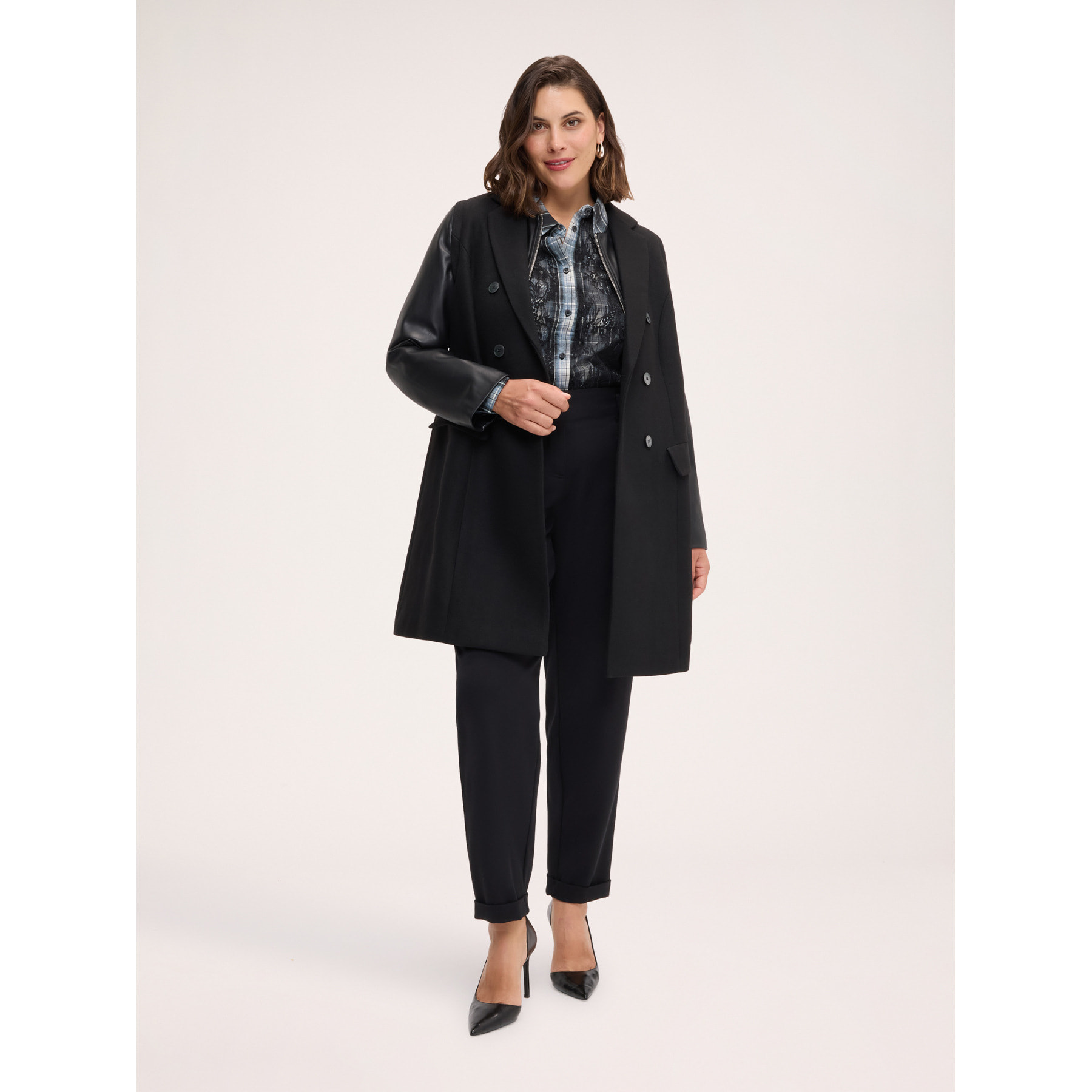 Fiorella Rubino - Cappotto misto lana con maniche staccabili - Nero