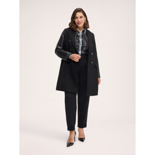 Fiorella Rubino - Cappotto misto lana con maniche staccabili - Nero