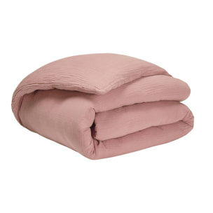 Housse de couette unie en gaze de coton, TENDRESSE, Rose Fard