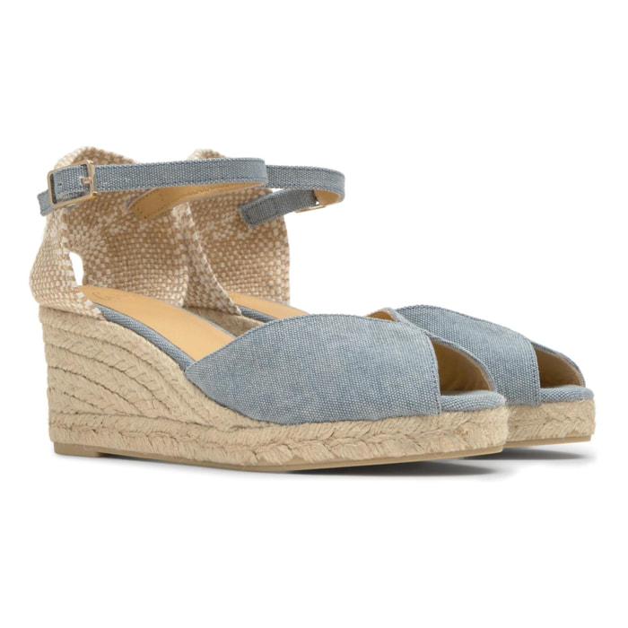 Alpargata de cuña 8 cm en lona de algodón con pala en v y pulsera