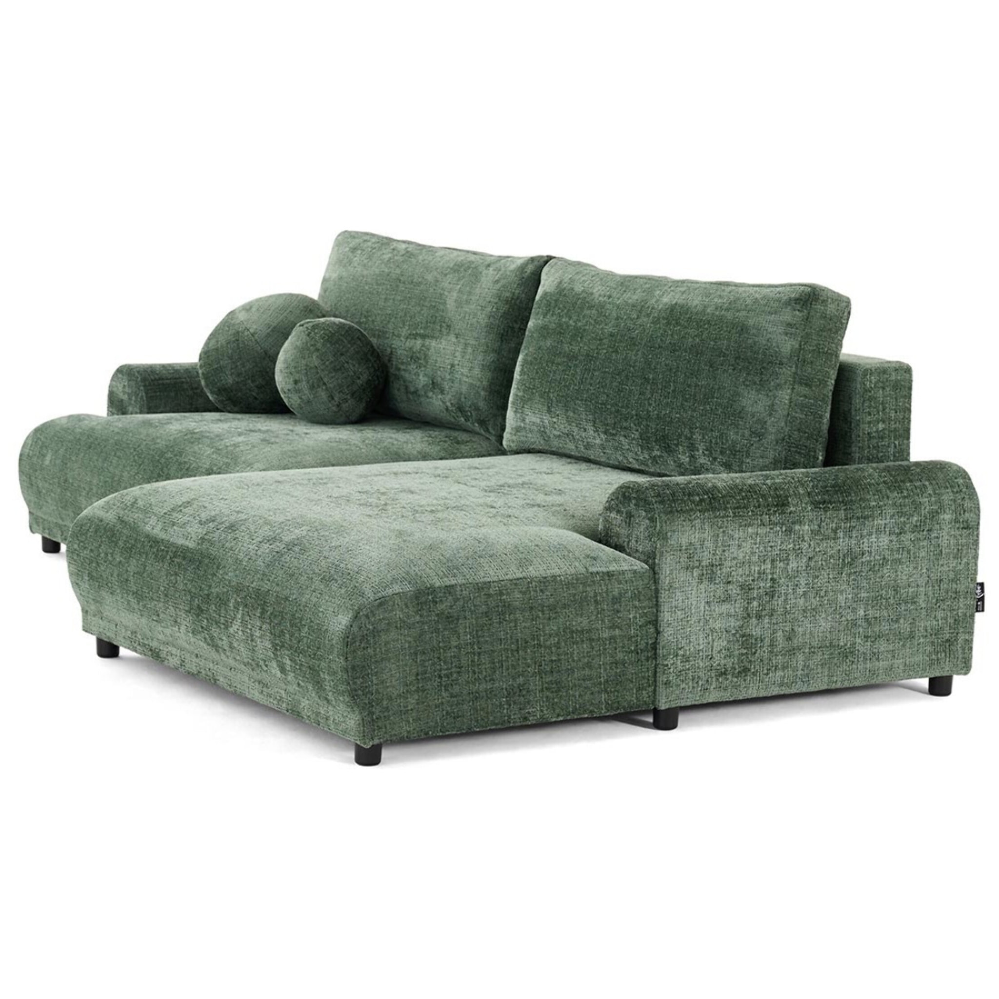 Nelly - canapé d'angle droit 4 places convertible avec coffre en velours texturé - Vert
