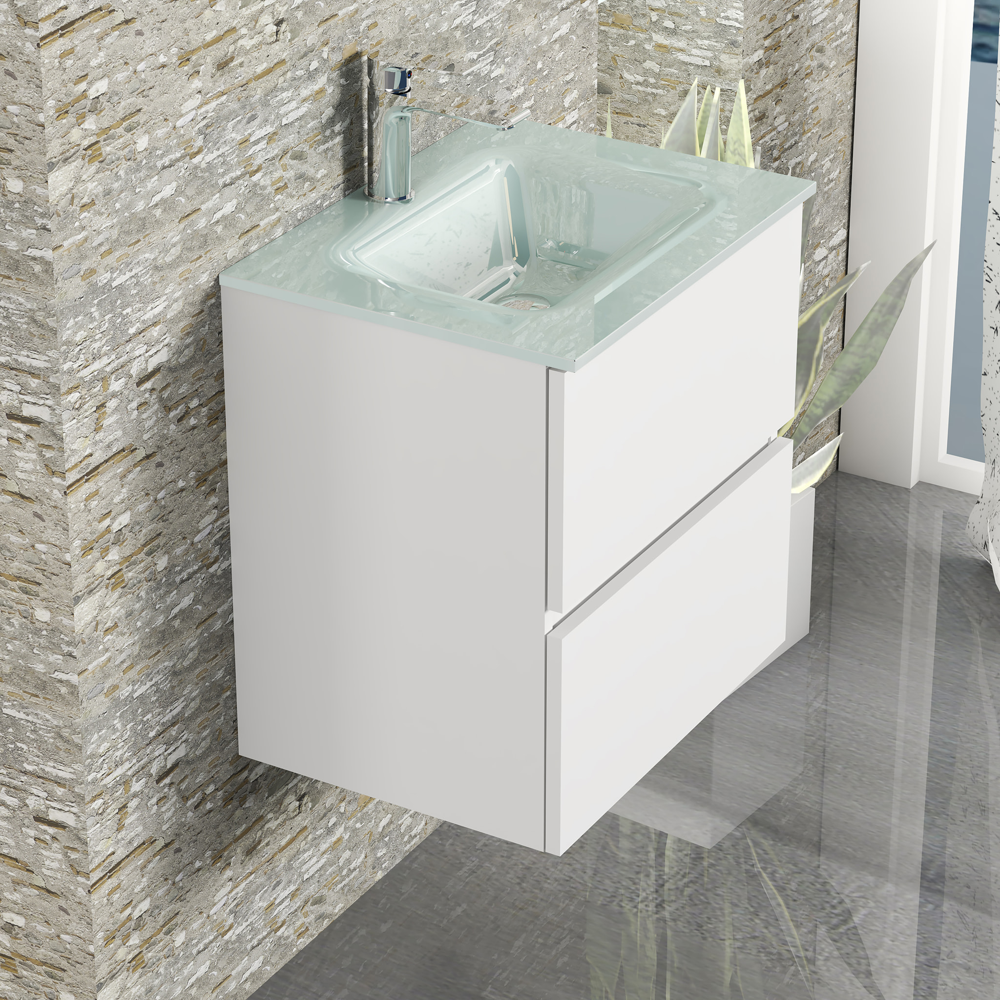 Conjunto de baño GLASS Alday, 50 cm, Blanco Mate